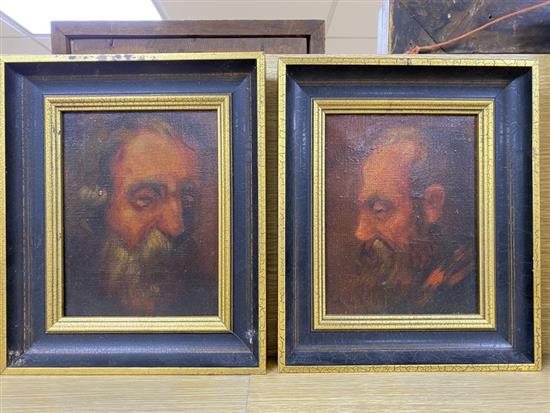 Continental School, pair of oils on canvas, Studies of bearded men, 22 x 16cm